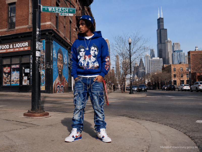 drill outfit inspirowany chicago z denimem