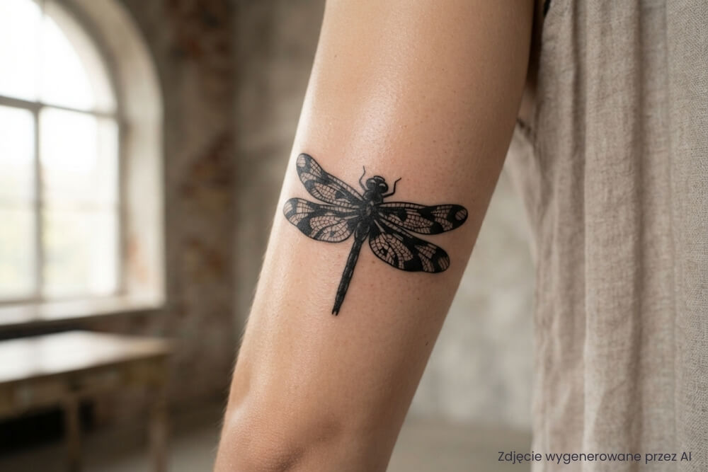 tatuaż z ważką w stylu blackwork