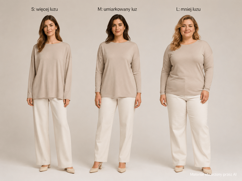 one size- co to znaczy dla dopasowania ubrania do różnych sylwetek ta sama bluzka one size na trzech różnych sylwetkach
